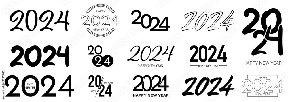 Set of 2024 Happy New Year logo. 2024 number design template. Can use ...