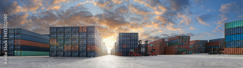 Stack of containers in a harbor. Shipping containers stacked on cargo ship. Background of Stack of Containers at a Port.