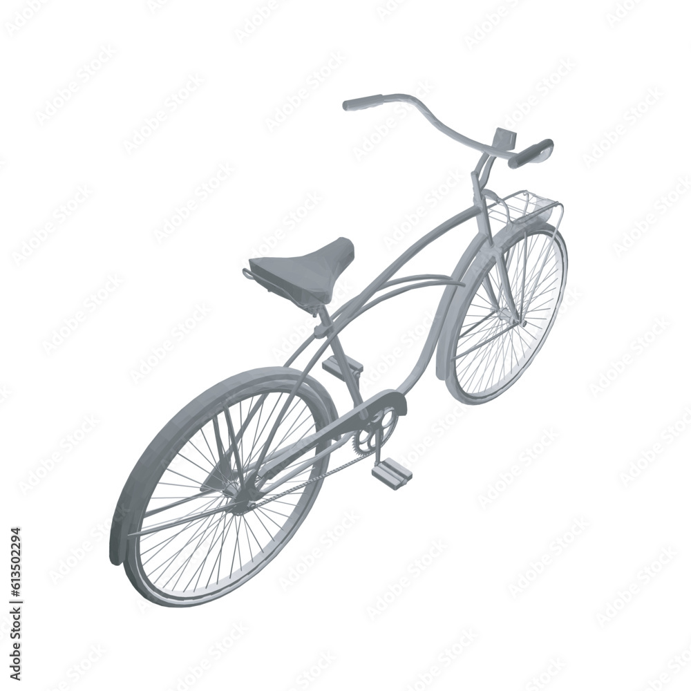Polygonal vintage bicycle, vector. Black and white retro bicycle. 3D.