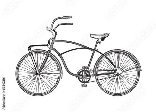Outline vintage bicycle, vector. Black and white retro bicycle. 3D.