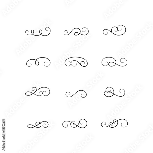 Set of different swirls. Calligraphy swirls, borders, divider, ornaments. Collection of decorative design elements. Vector illustration. photo