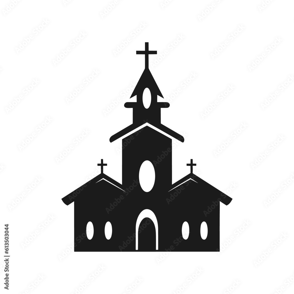 Vector silhouette of Christian church house classic icon symbol black color isolated on white background