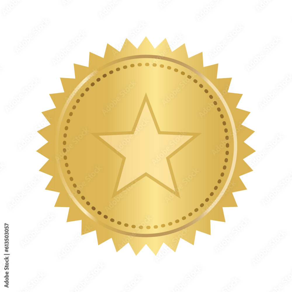 Seal stamp gold luxury elegant icon with gold star in the middle, vector illustration isolated on white background. Gold luxury label with star. Golden stamp for promo seal and rating concept. Seal stamp gold luxury elegant icon with gold star in the middle, vector illustration isolated on white background. Gold luxury label with star. Golden stamp for promo seal and rating concept.