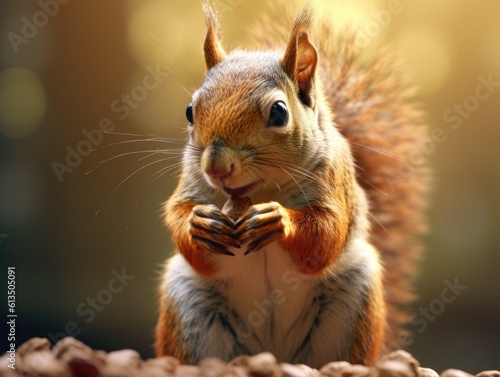 Closeup of Squirrel Enjoying a Nut - AI Generated