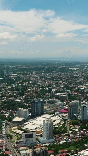 Aerial drone view of Largest City of the Philippines. Davao City. Mindanao, Philippines. Vertical. photo