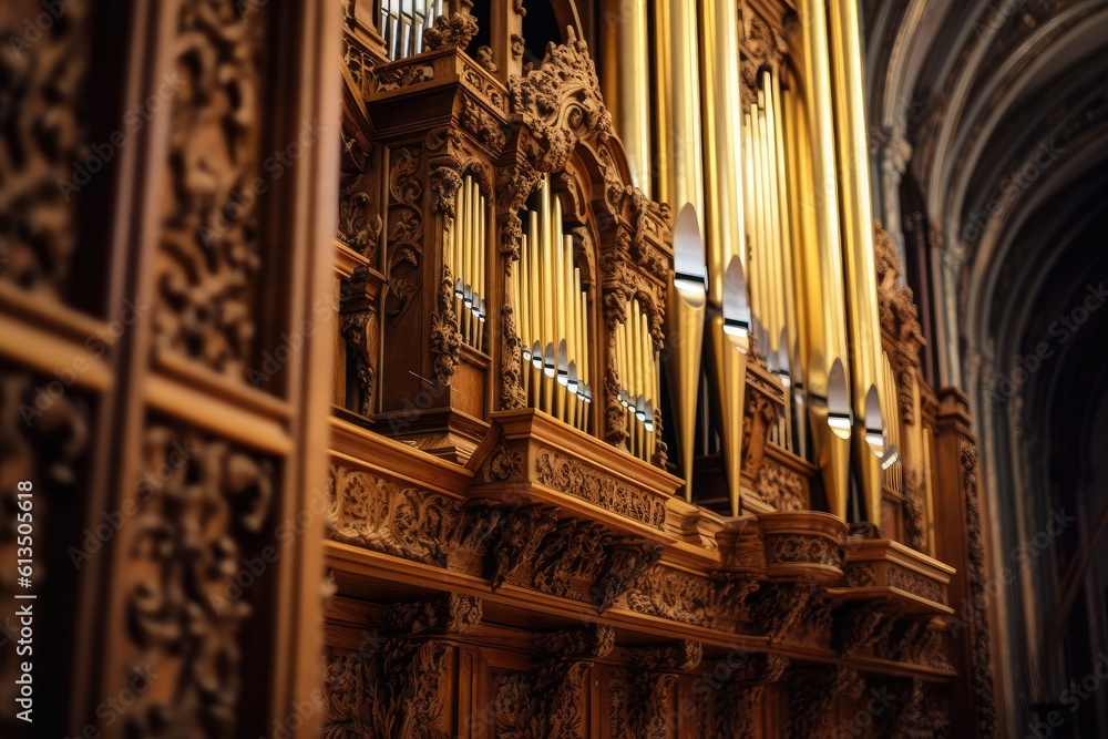 Pipe Organ in Cathedral: Detail and Craftsmanship - AI Generated