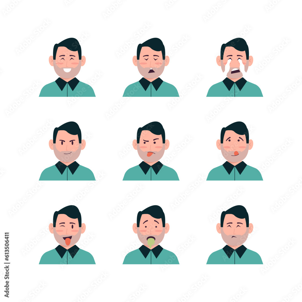 Set Of Adult Man Face Expression Avatars Vector Set Of Adult Man Face Expression Avatars Vector
