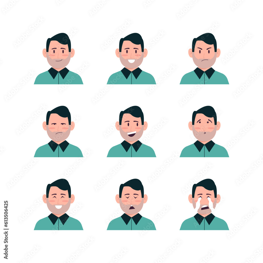 Set Of Adult Man Face Expression Avatars Vector Set Of Adult Man Face Expression Avatars Vector