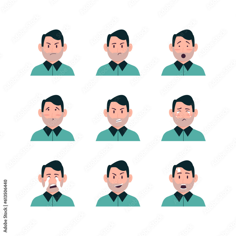 Set Of Adult Man Face Expression Avatars Vector Set Of Adult Man Face Expression Avatars Vector