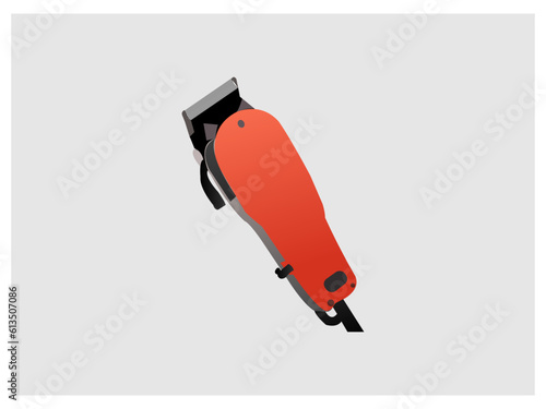 Realistic tools. Professional saloon accessories. Hygiene modern colorful electric and the original replacement air nozzle.  Hair clippers  Vector flat illustration, isolated on white background.