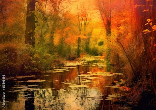 Autumn forest fall scenery. Colors of autumn. Generative AI