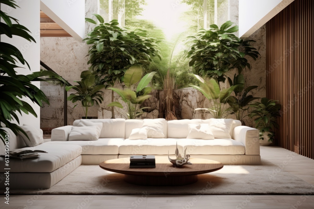 organic modern living room with plants 