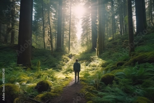 person in the woods forest bathing nature therapy