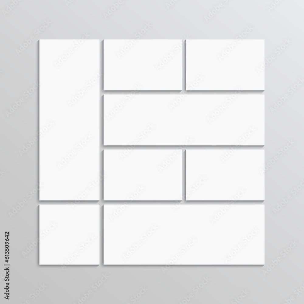 Photo collage square banner. Portfolio gallery layout. Moodboard template. Images mosaic mockup. Mood board picture frame. Scrapbook grid. Album brandboard. Vector illustration Photo collage square banner. Portfolio gallery layout. Moodboard template. Images mosaic mockup. Mood board picture frame. Scrapbook grid. Album brandboard. Vector illustration