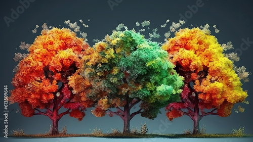 Wise Angle Landscape of colorful Japanese Autumn Maple tree. Generative Ai