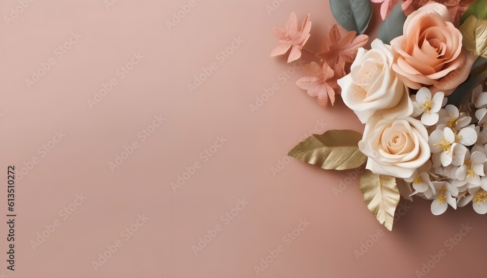 Orange background with flowers where there is a place for greeting inscriptions