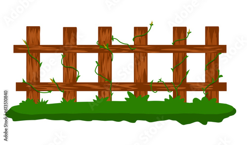 vector illustration of a wooden fence in the countryside