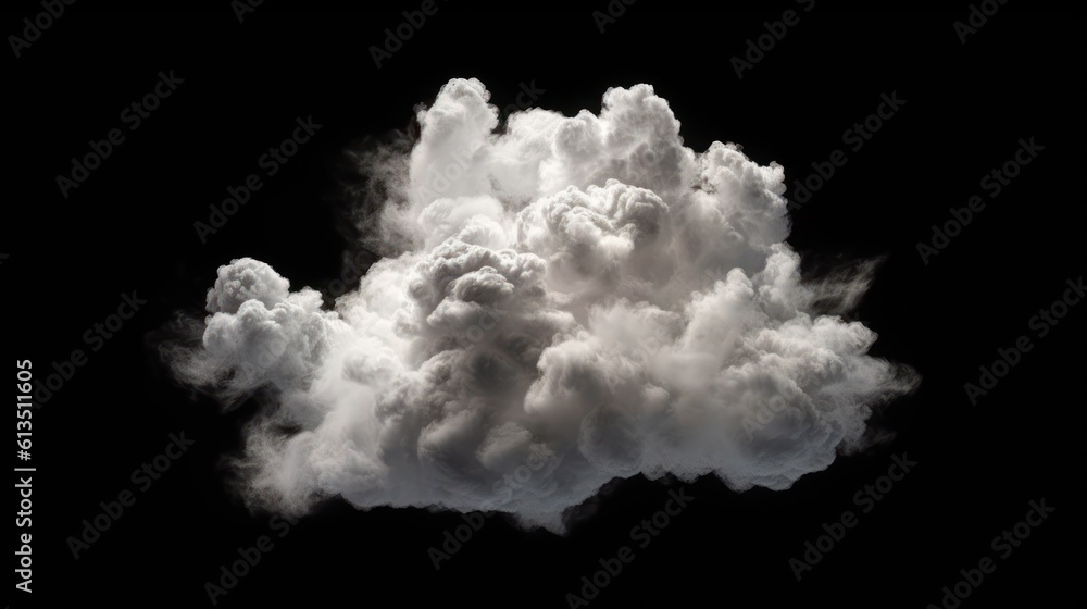 White clouds isolated on black background. Generative AI White clouds isolated on black background. Generative AI