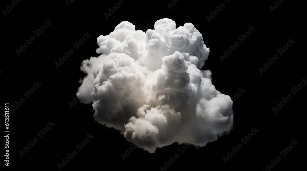 White clouds isolated on black background. Generative AI White clouds isolated on black background. Generative AI