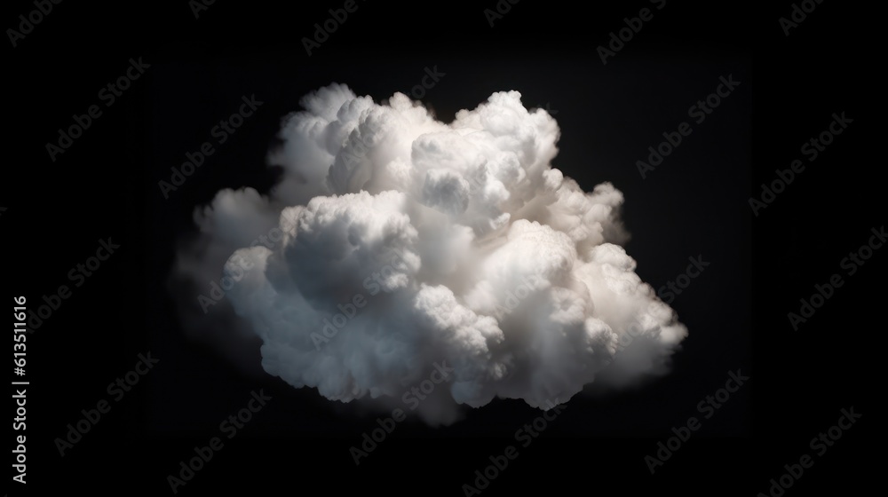 White clouds isolated on black background. Generative AI White clouds isolated on black background. Generative AI