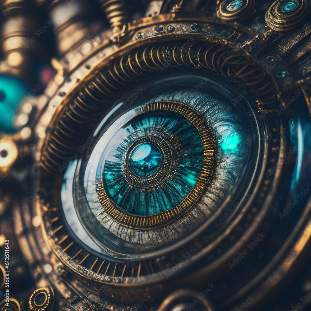 Abstract futuristic cyberpunk eye, AI generated