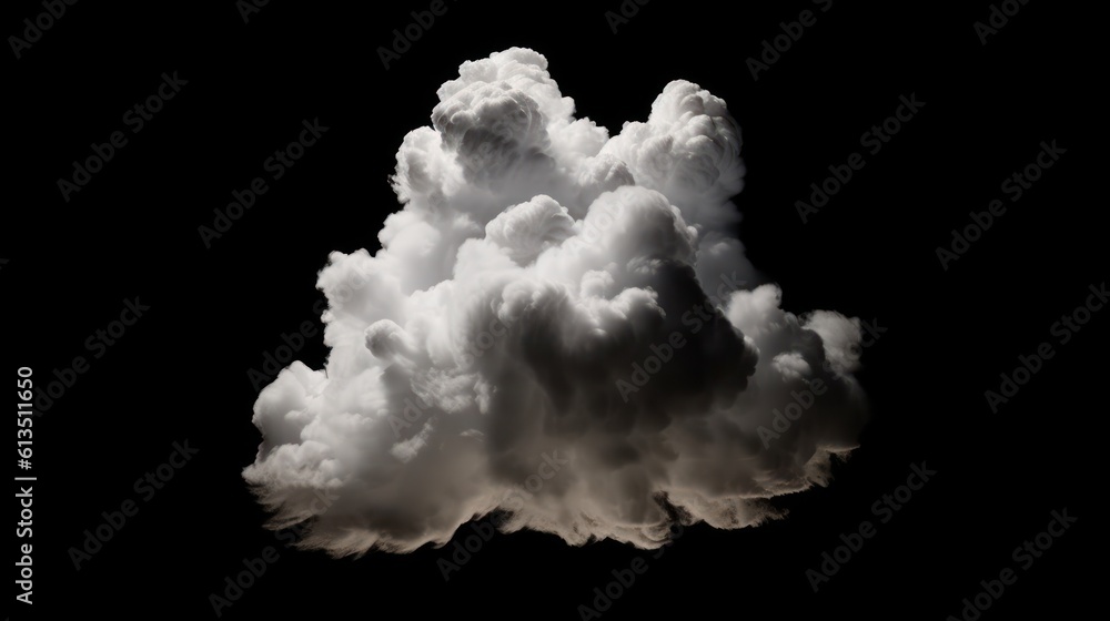 White clouds isolated on black background. Generative AI White clouds isolated on black background. Generative AI