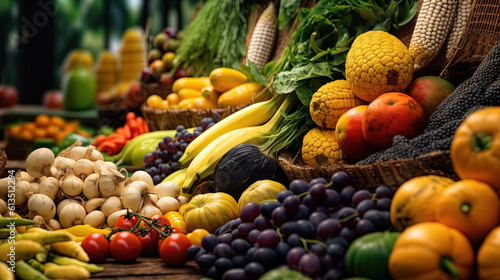 Image of a farm harvest  fruits and vegetables in a beautiful market display