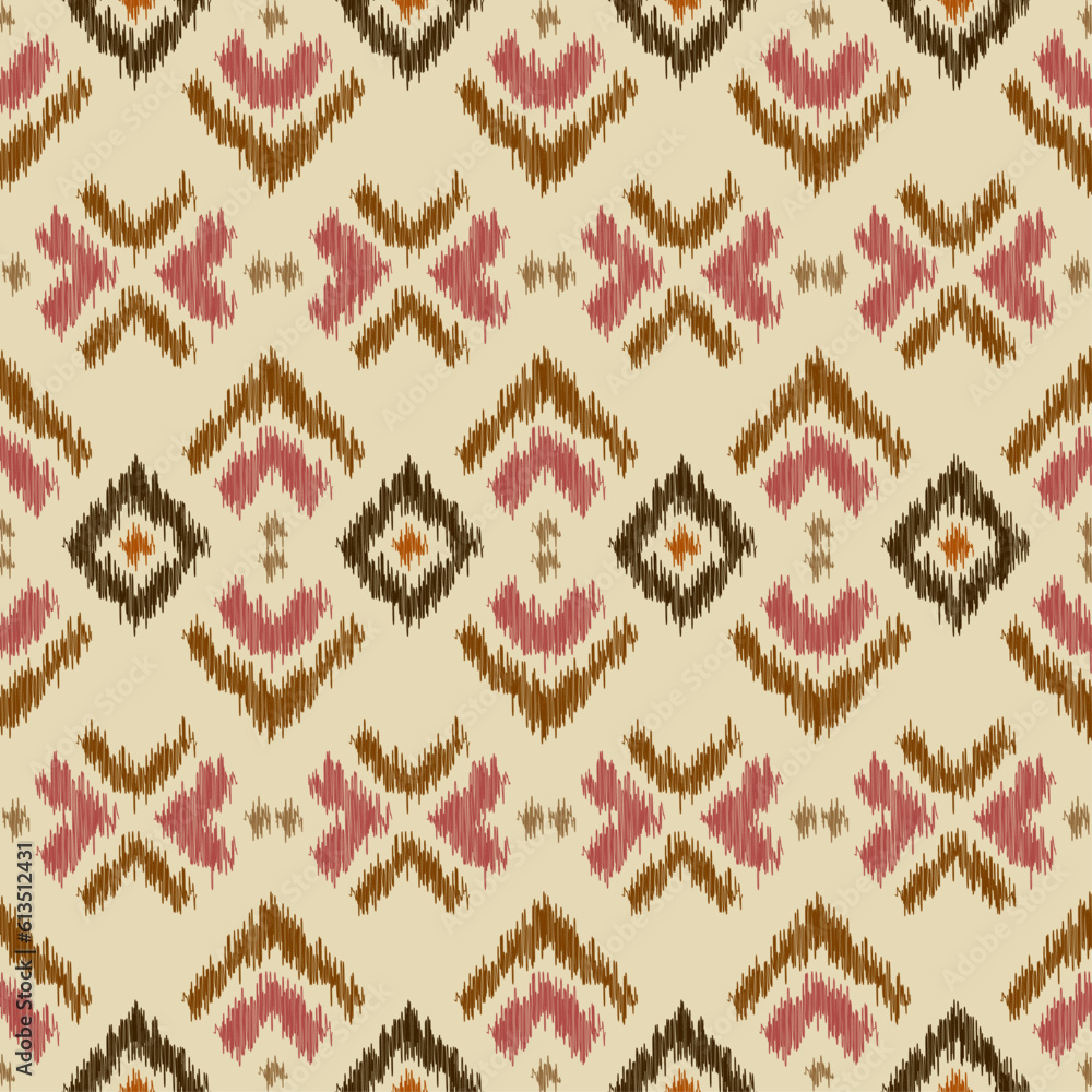 Geometric abstract grunge vintage pattern. Ikat style. Seamless vector image.