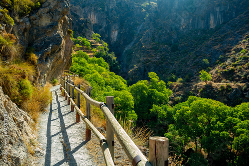 Los Cahorros de Monachil mountain hiking trail near Granada, Spain 