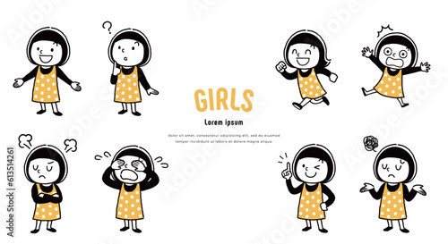 ベクターイラスト素材：かわいい女の子、子供人物セット
