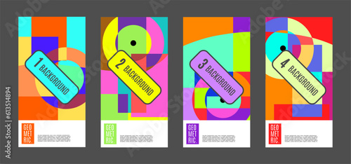 set of abstract geometric pattern poster design with touch of bright color variant composition. Useful for design of posters, presentations, backgrounds, flyers, etc.