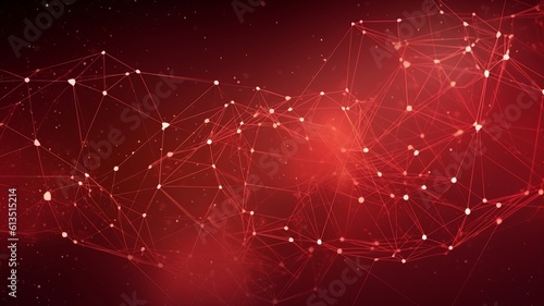 Abstract red background. Network connection structure. Grid
