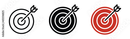 Target with arrow icon. Goal, shot, hit icon symbol in line and flat style on white background with editable stroke for apps and websites. Vector illustration EPS 10