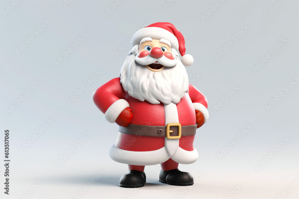 Cute laughing Santa Claus on white gray background. Christmas holiday shopping concept. Banner for sale. Ai generated