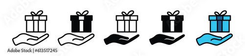 Gift box icon. Surprise present christmas or birthday gift box icon symbol in line and flat style with editable stroke for apps and websites. Vector illustration