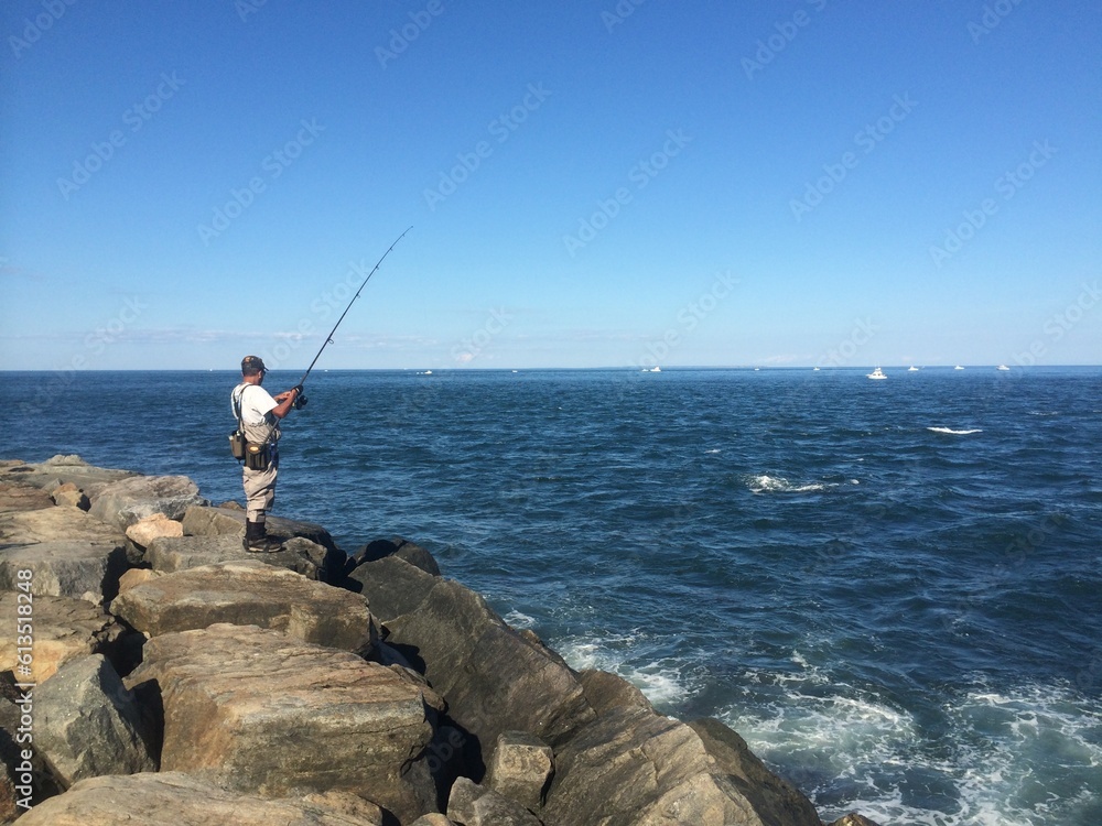 Fisherman on Long Island Waiting for a Bite, Atlantic Ocean Coast