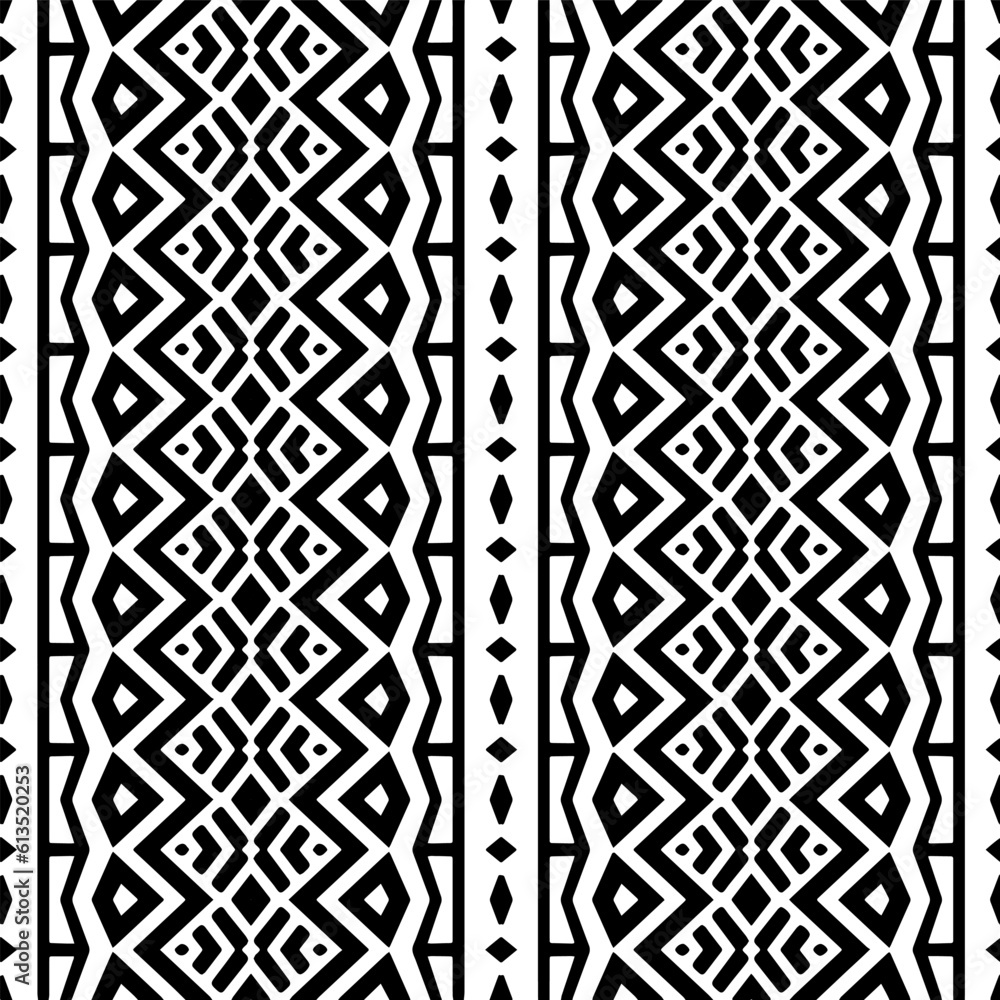 Vector geometric ornament in ethnic style. Seamless pattern with abstract shapes. Black and white geometric wallpaper. Repeating pattern for decor, textile and fabric. Abstraction art. Vector geometric ornament in ethnic style. Seamless pattern with abstract shapes. Black and white geometric wallpaper. Repeating pattern for decor, textile and fabric. Abstraction art.