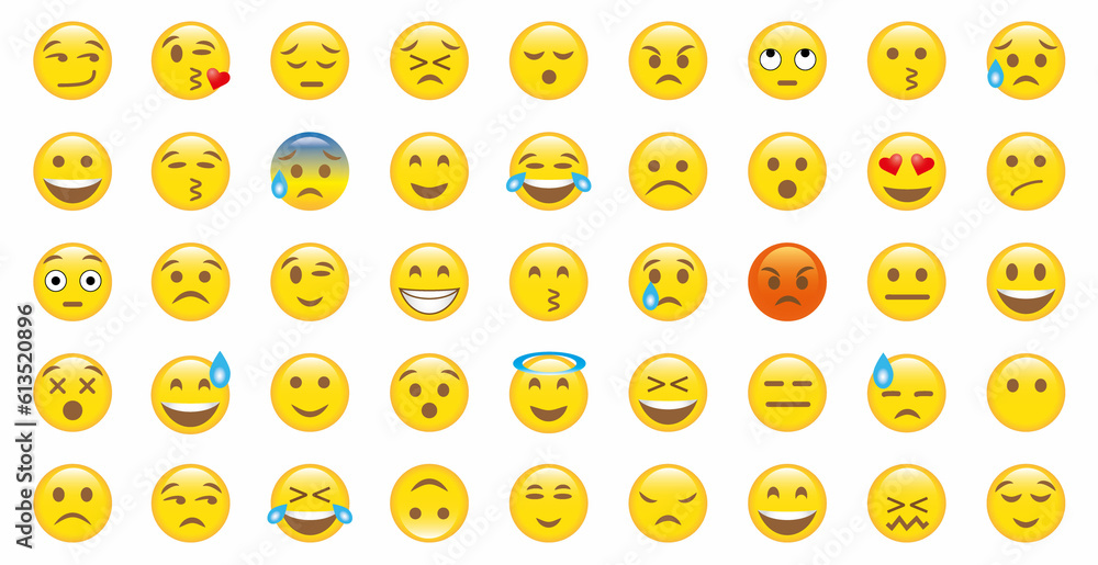 Big set of emoticon smile icons. Cartoon emoji set. Vector emoticon set ...