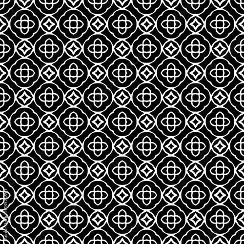 Vector geometric ornament in ethnic style. Seamless pattern with abstract shapes. Black and white geometric wallpaper. Repeating pattern for decor, textile and fabric. Abstraction art.
