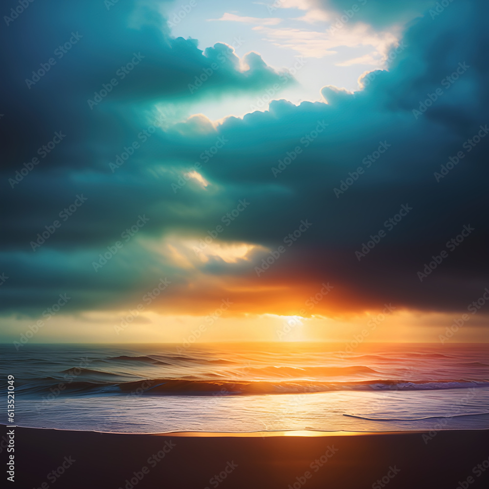 Beautiful scenic sunset at the ocean, generative ai