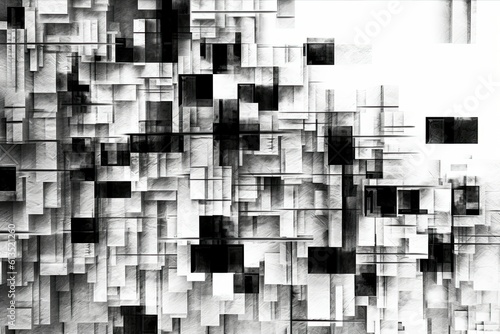 vertical abstract black and white illustration of a wall with white lines, in the style of cyberpunk imagery, fragmented, generative ai