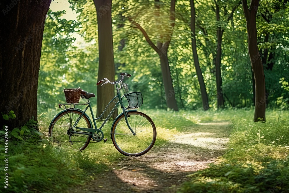 parked one bicycle in a beautiful autumn forest generative ai parked one bicycle in a beautiful autumn forest generative ai