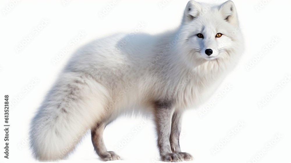 Arctic fox isolated on a white background. 3D illustration. (AI generated)