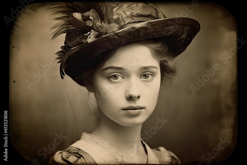 horizontal daguerreotype young woman old photo generative ai  photo