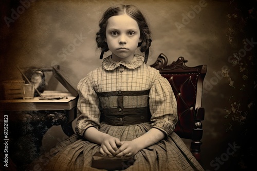 horizontal daguerreotype young girl old photo generative ai 