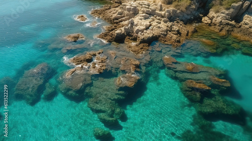 Aerial view of blue sea lagoon and yachts along the mediterranean coast. Generative Ai