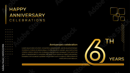 6 year anniversary template with gold color number and text, vector template