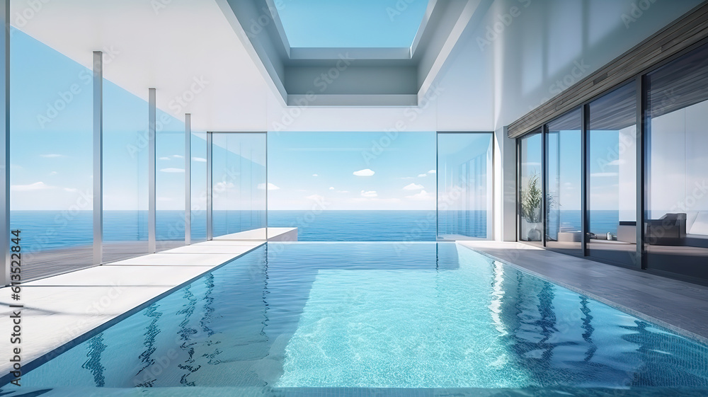 Swimming pool in house or resort. Generative Ai