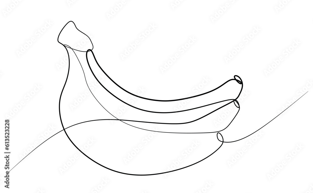 One line Vector drawing Banana. Continuous line yellow fruit illustration. Vitamin and healthy food concept. Design art for package, logo, grocery, Shopping bag. Eco and organic fresh. One line Vector drawing Banana. Continuous line yellow fruit illustration. Vitamin and healthy food concept. Design art for package, logo, grocery, Shopping bag. Eco and organic fresh.