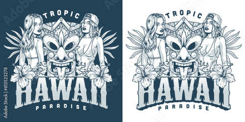 Tropic Hawaii paradise poster monochrome